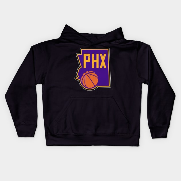 Phoenix Basketball State Outline Kids Hoodie by darklordpug